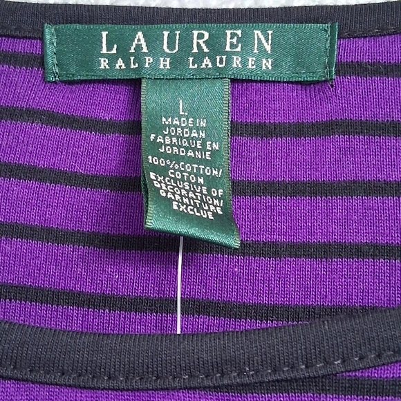 NWT Lauren Ralph Lauren Long Sleeve Top With Stripes  Size L - Picture 8 of 16